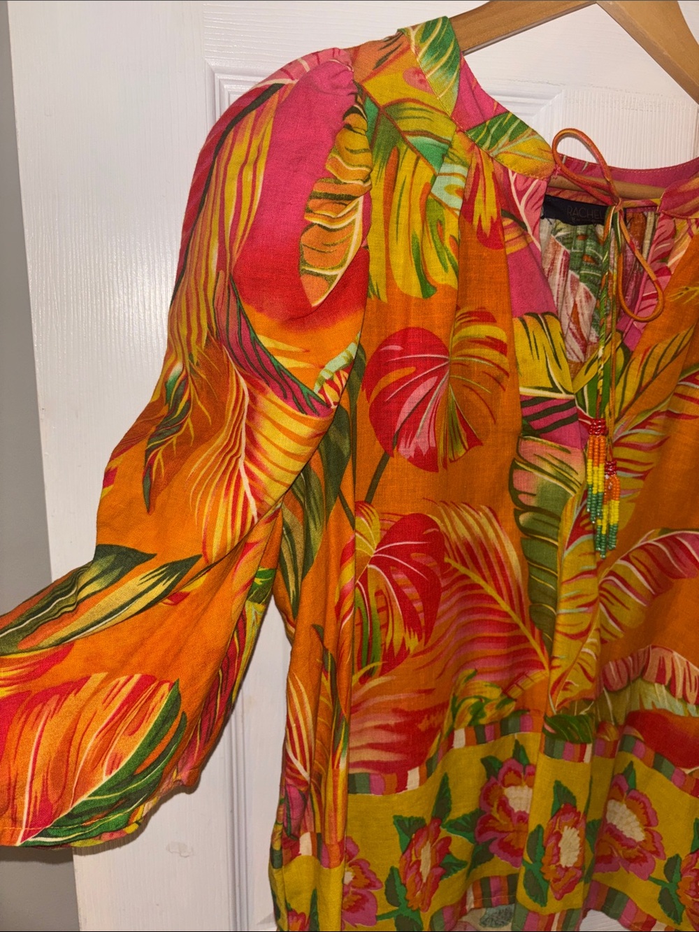 RACHEL Rachel Roy Orange Tunic with Pink and Green Tropical Print - Picture 5 of 8